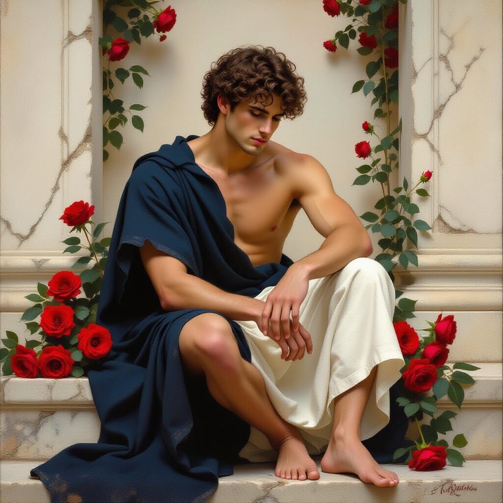 Melancholic Man in Golden Hour Oil Painting