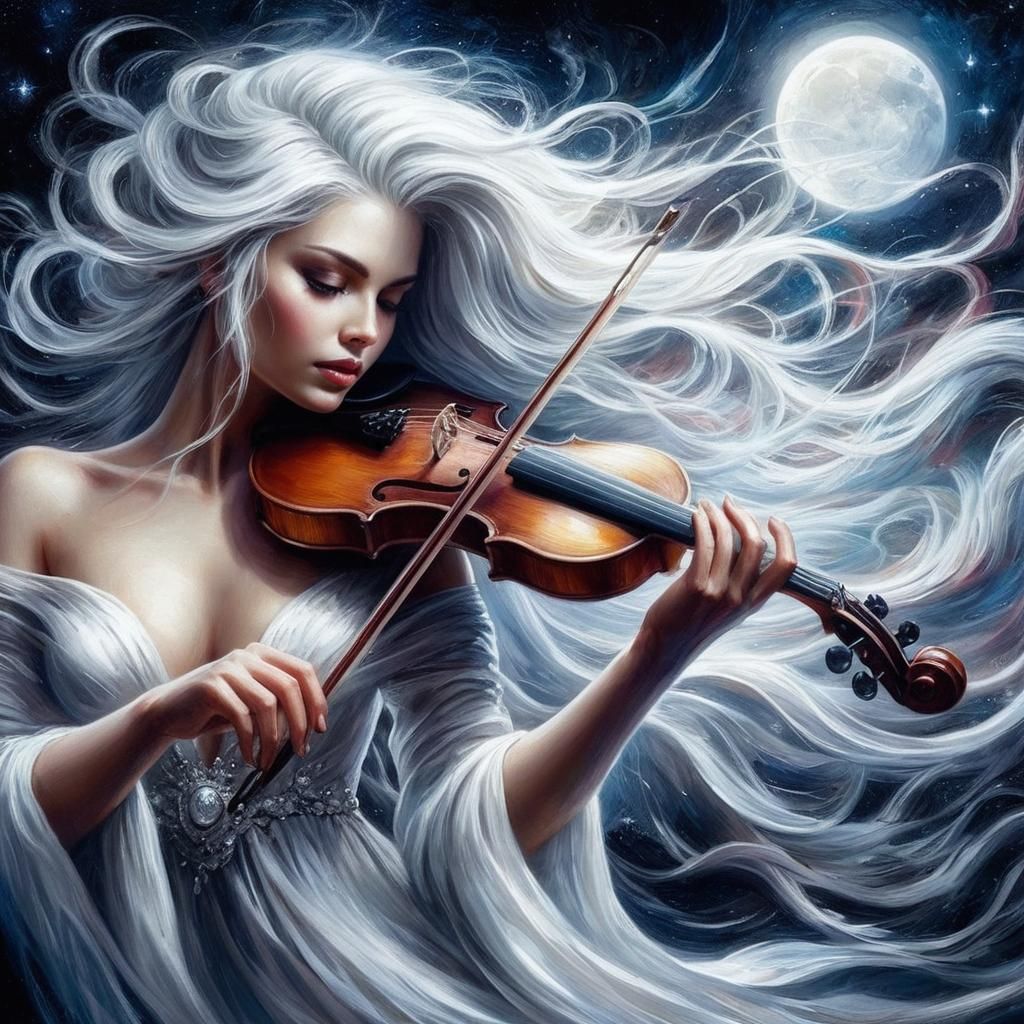 playing violin in the moonlight