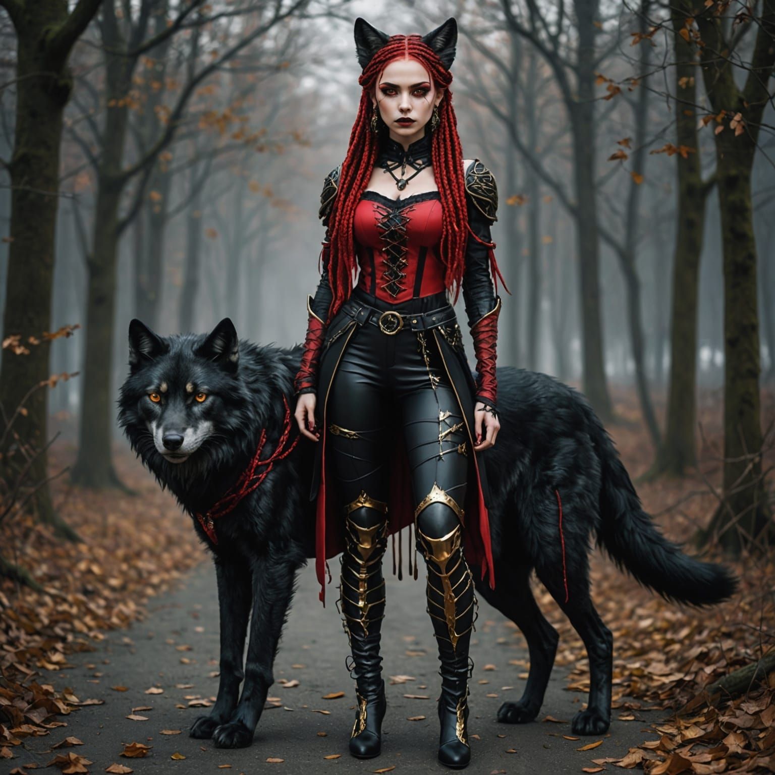 Realistic Wolf-Cat Girl Portrait in Fantasy Art Style