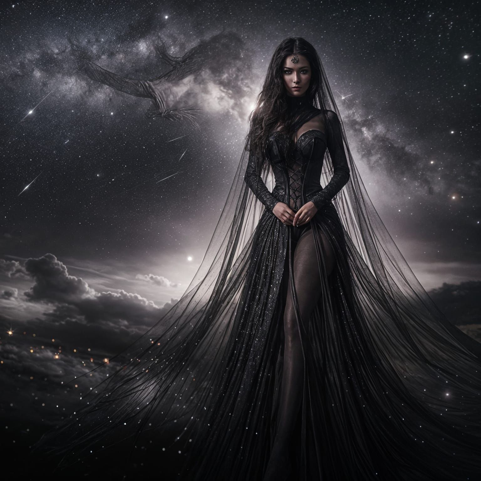 Divine Goddess of the Night in Ethereal Beauty