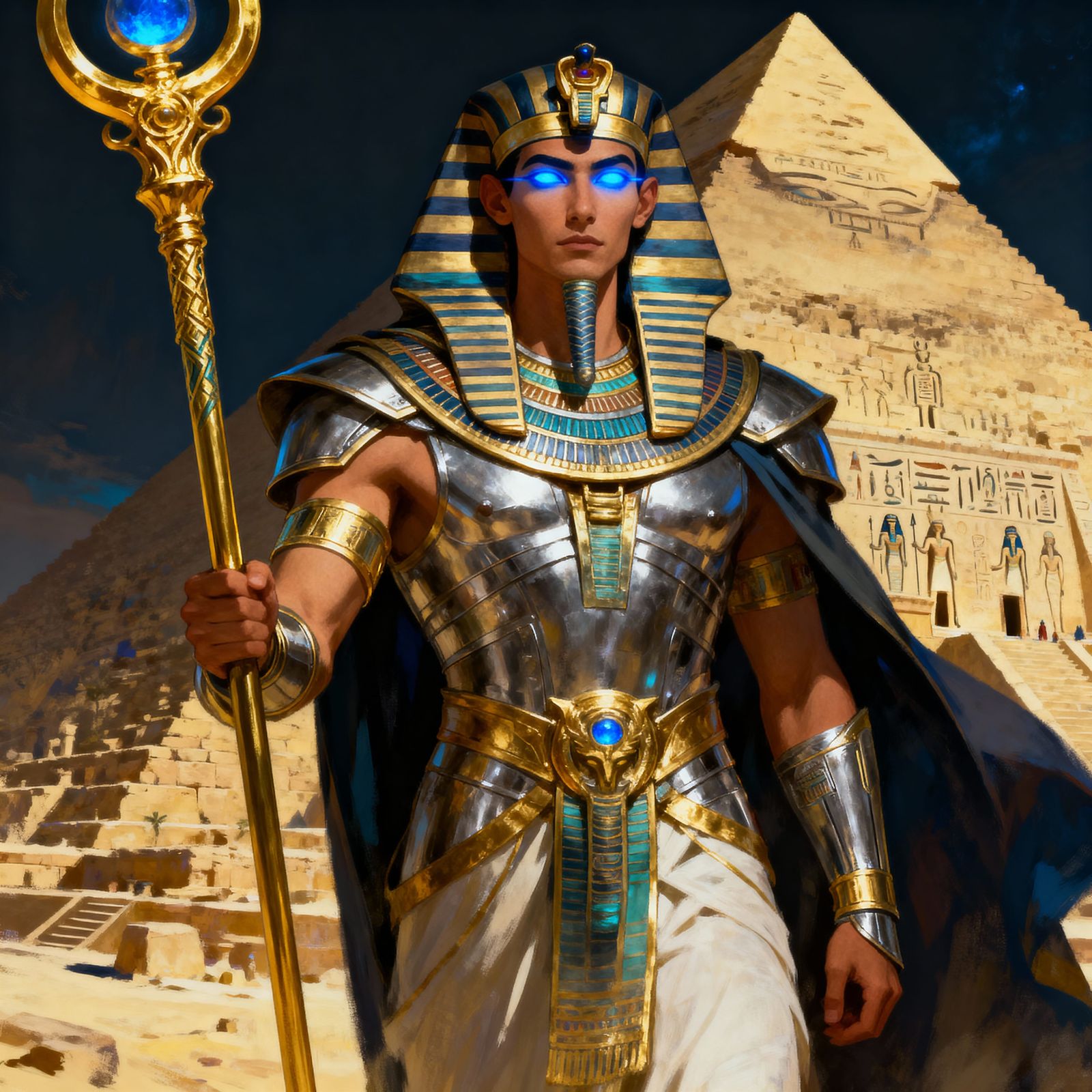 Ancient Egyptian Warrior with Glowing Eyes in Fantasy Art St...