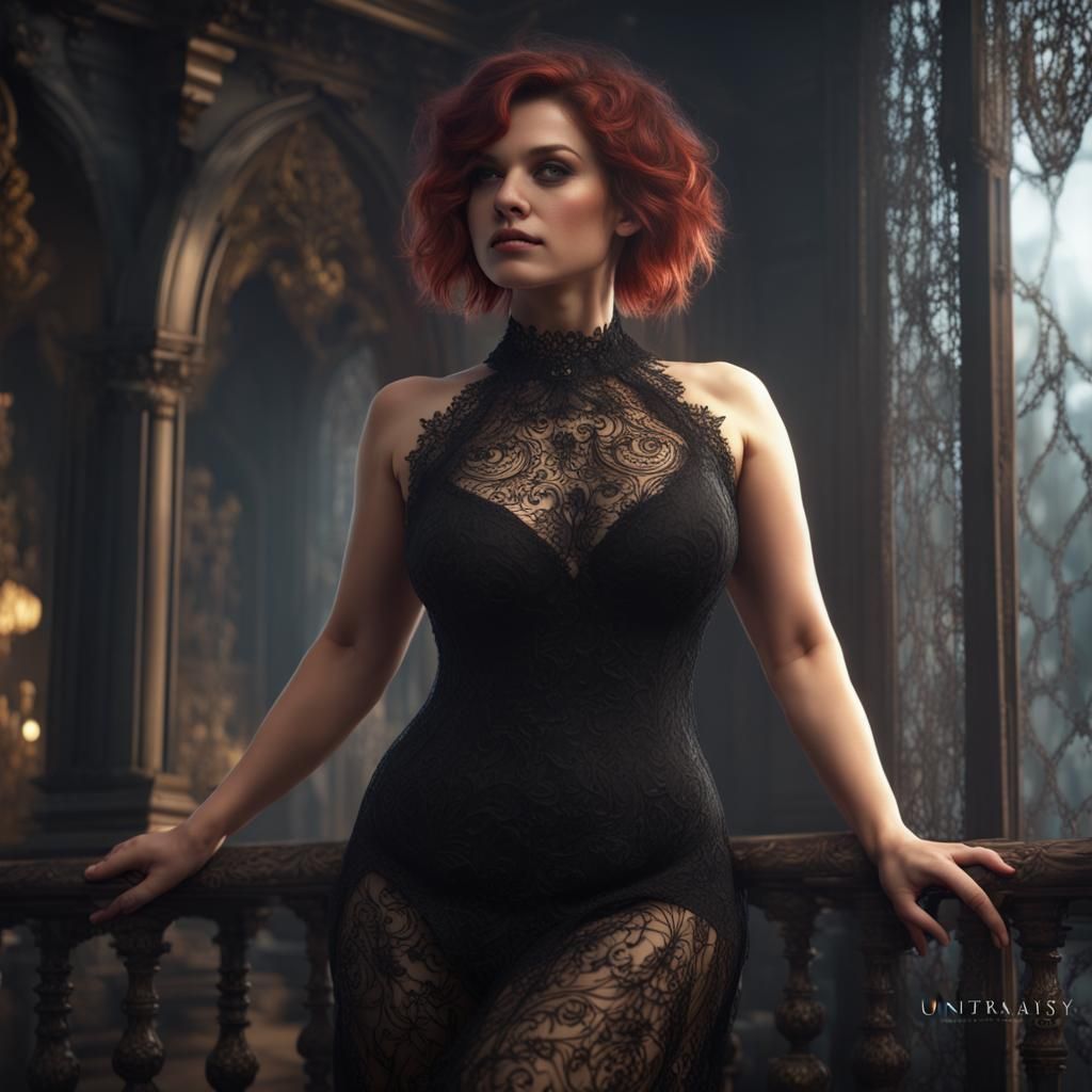 Woman in Lacy Dress: Detailed Fantasy Art