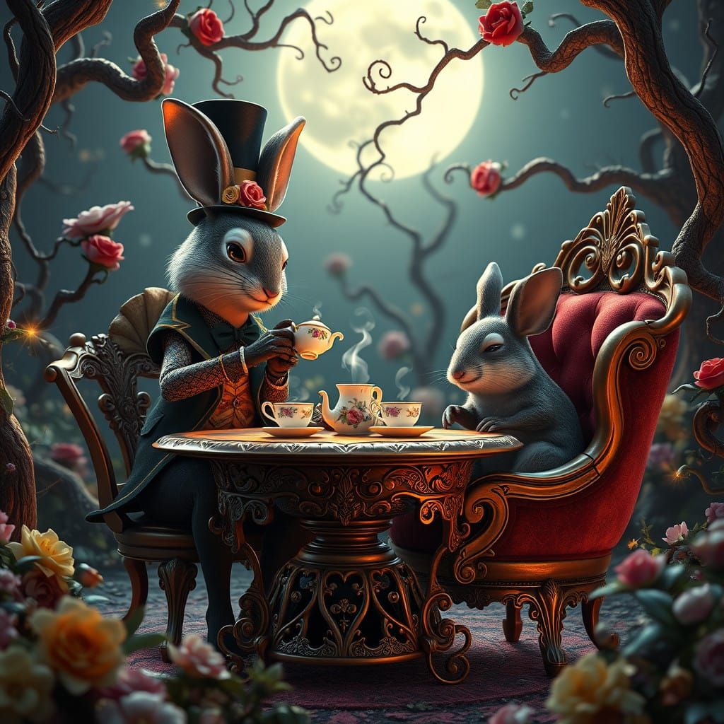 Whimsical Tea Party with March Hare in Burton Style