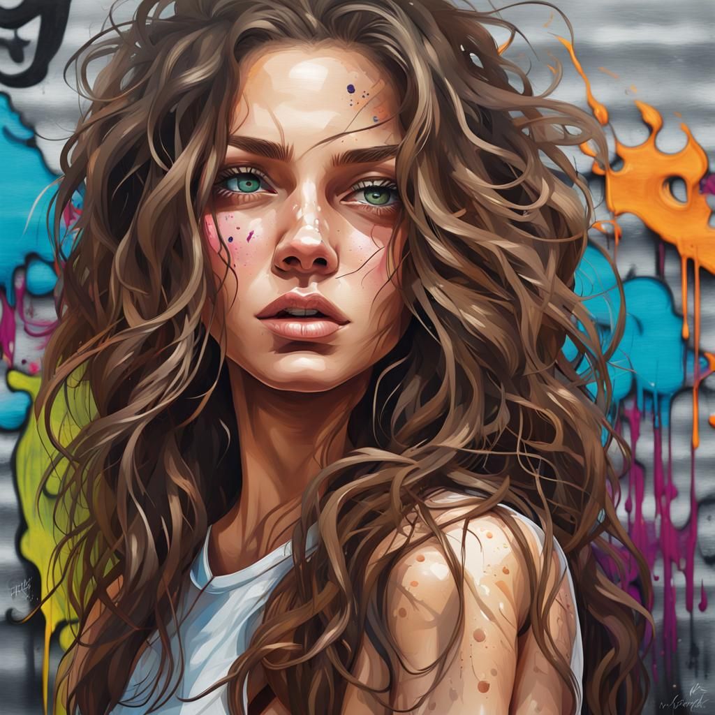 Ashy Brunette in Graffiti Splash Art Style