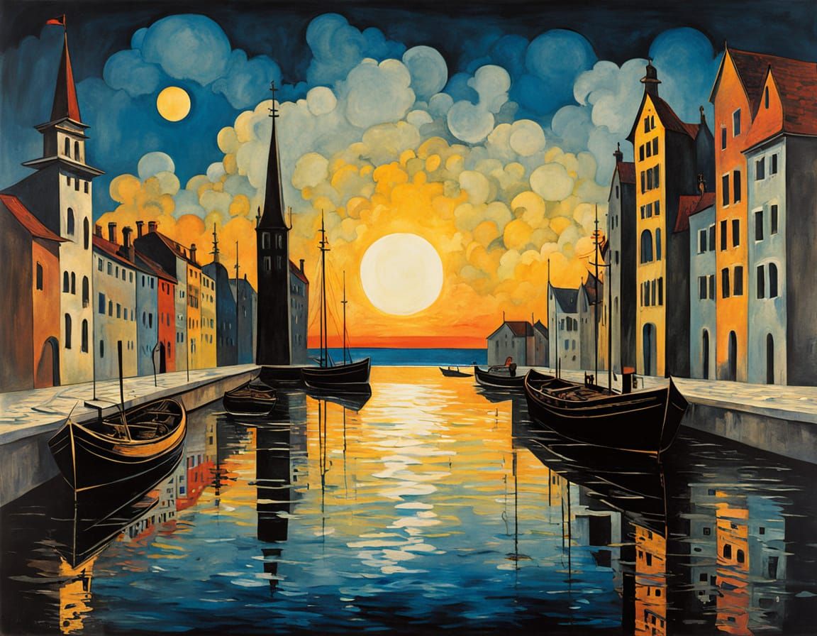 Mystical Portrait in Medieval Harbour, Impasto Oil