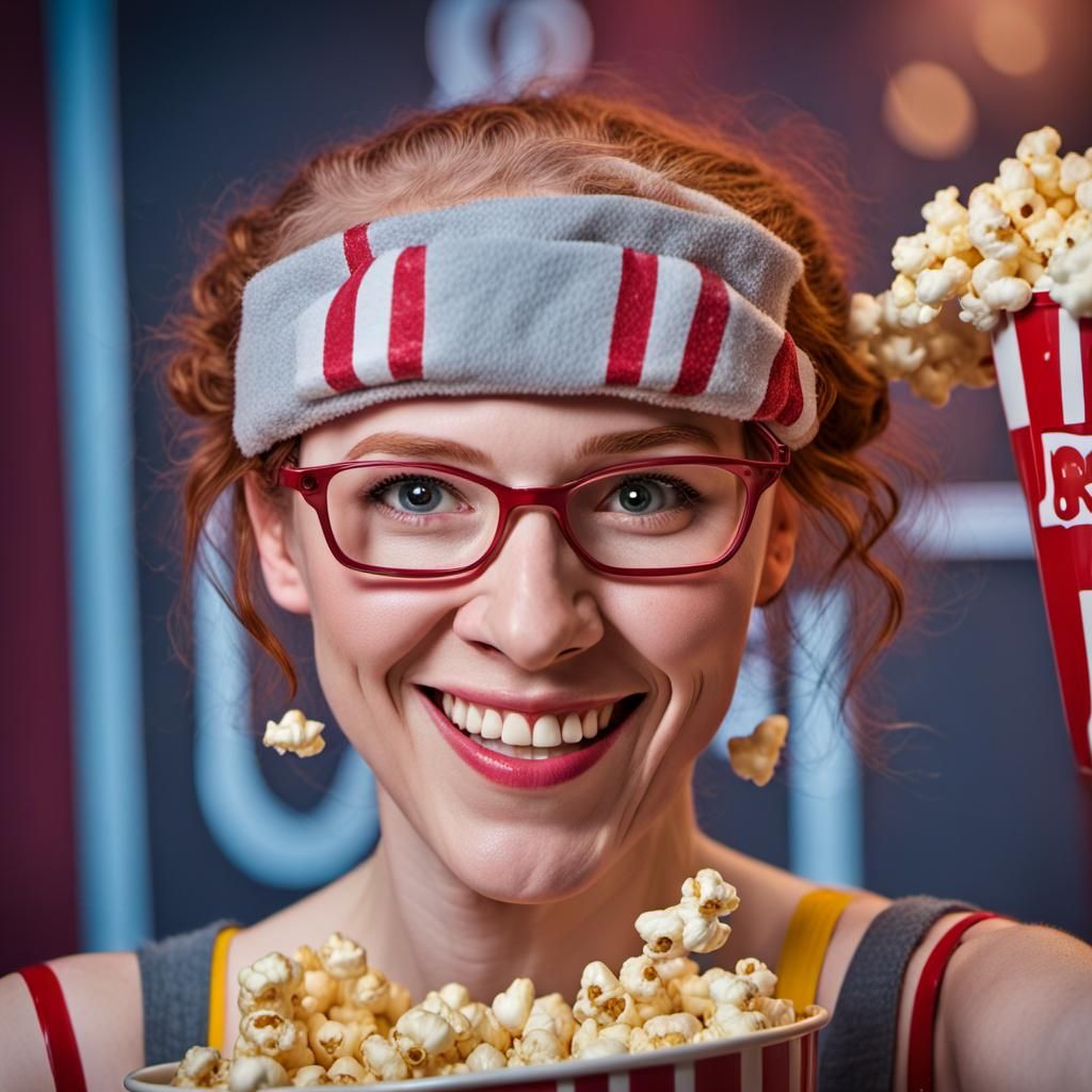 Happy Redhead with Popcorn, Professional Portrait
