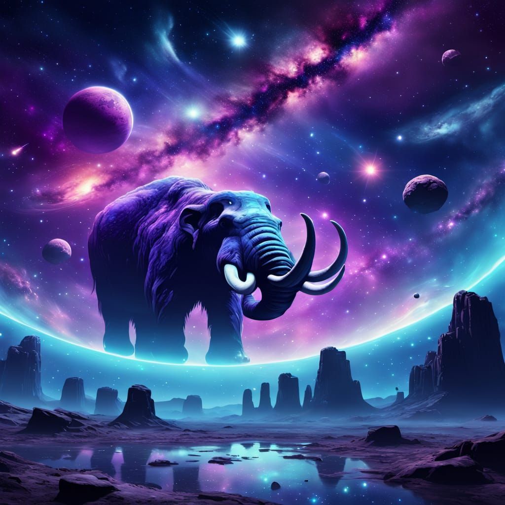 Mammoths Float Through Space in Sci-Fi Art