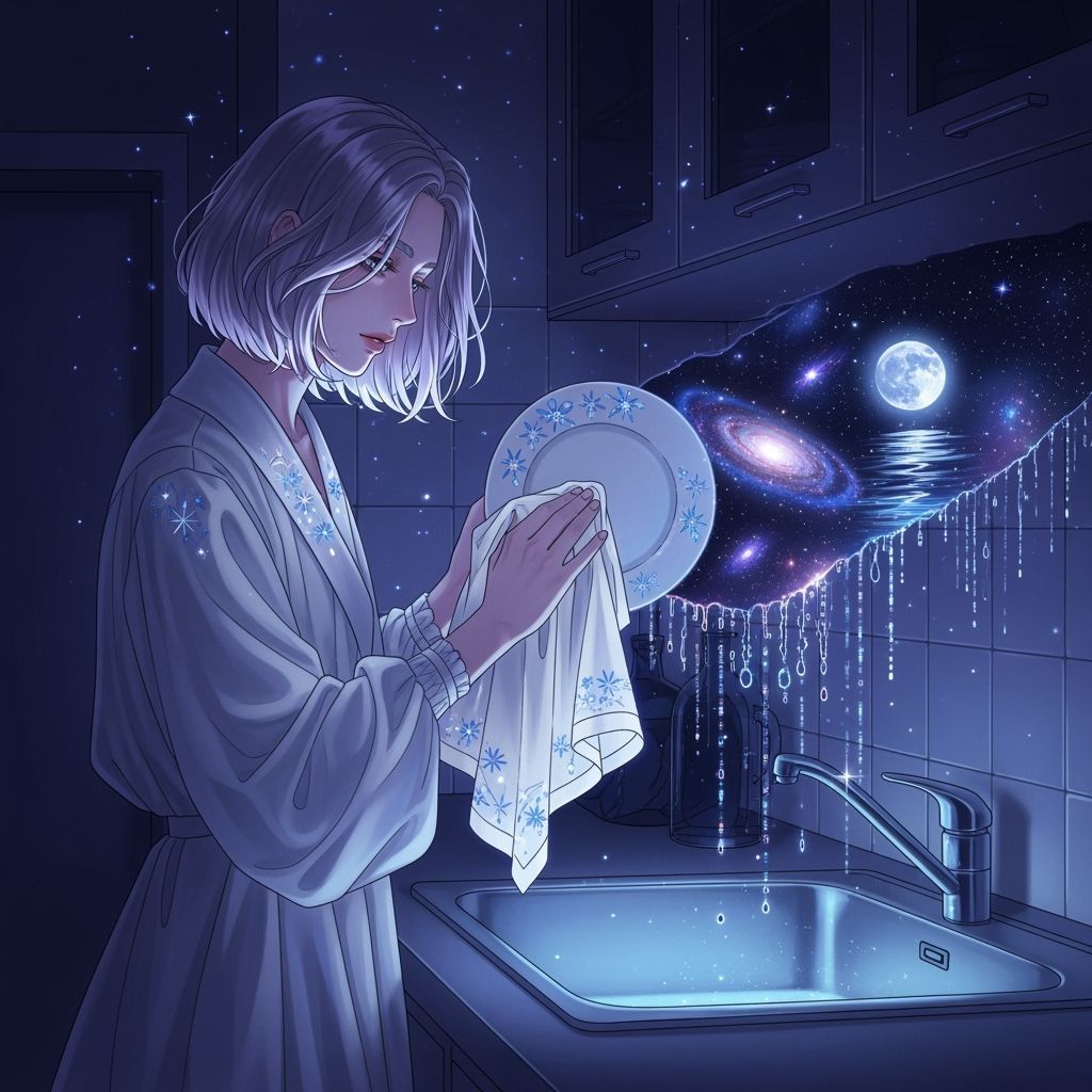 Ethereal Figure Drying Plate Becomes Cosmic Galaxy