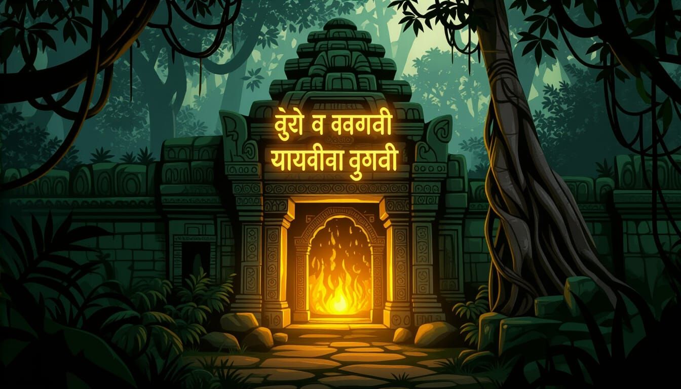 Glowing Jungle Cave Entrance with Lord Krishna