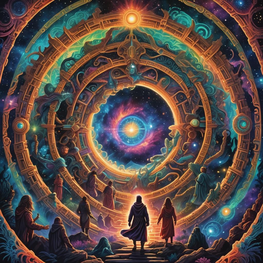 Stargate Explorers in Iridescent Nebula