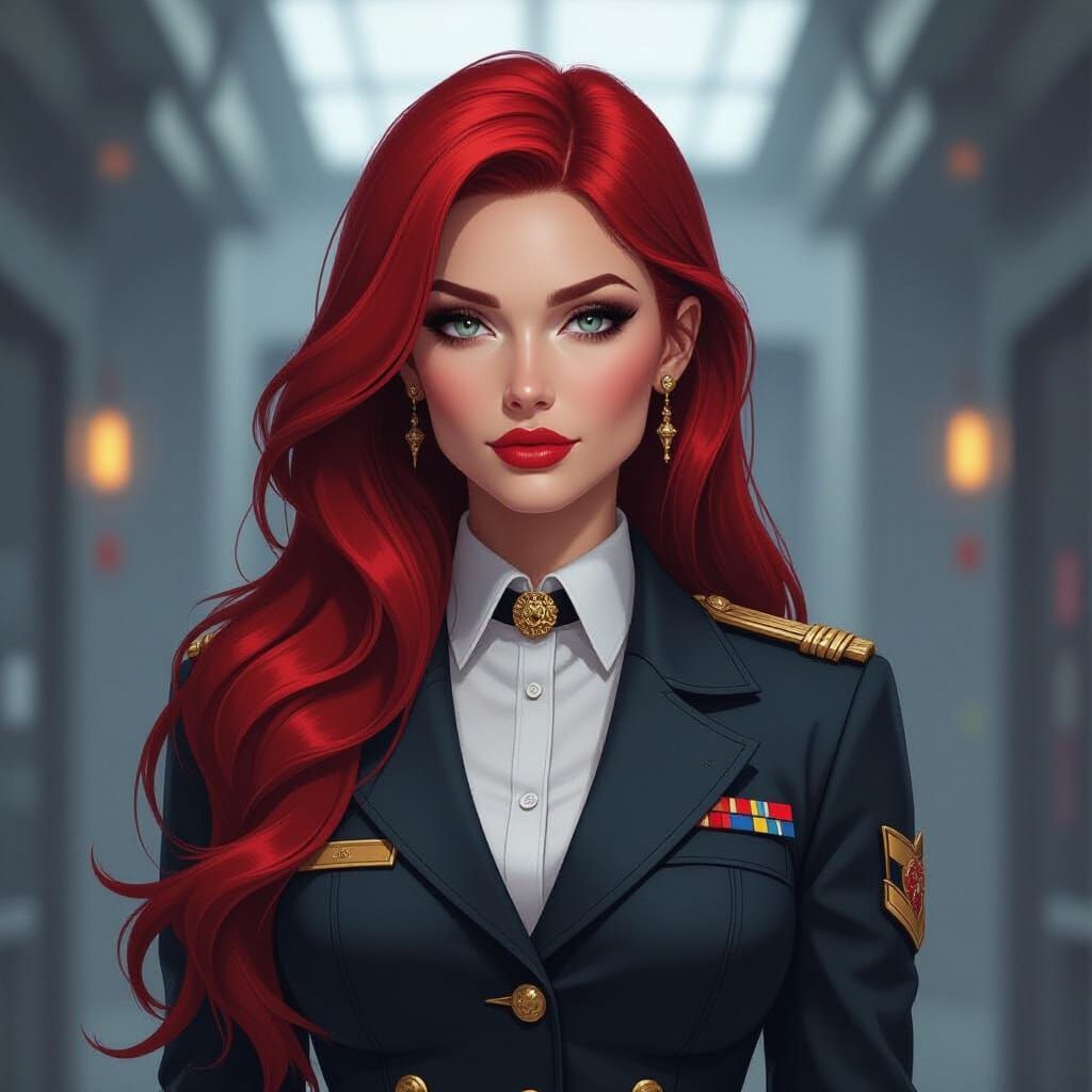 Crimson Haired Dieselpunk Officer Portrait