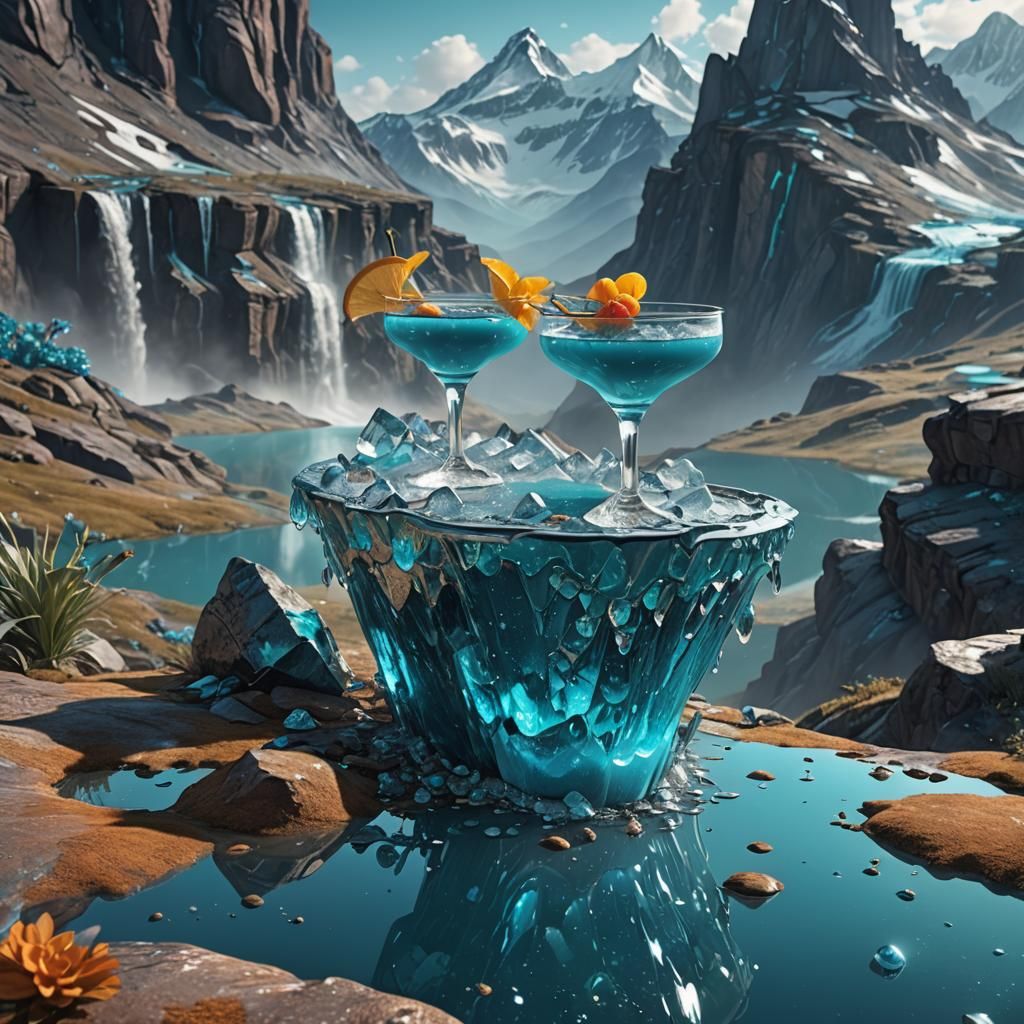 Surreal Turquoise Cocktail at Mountain Summit