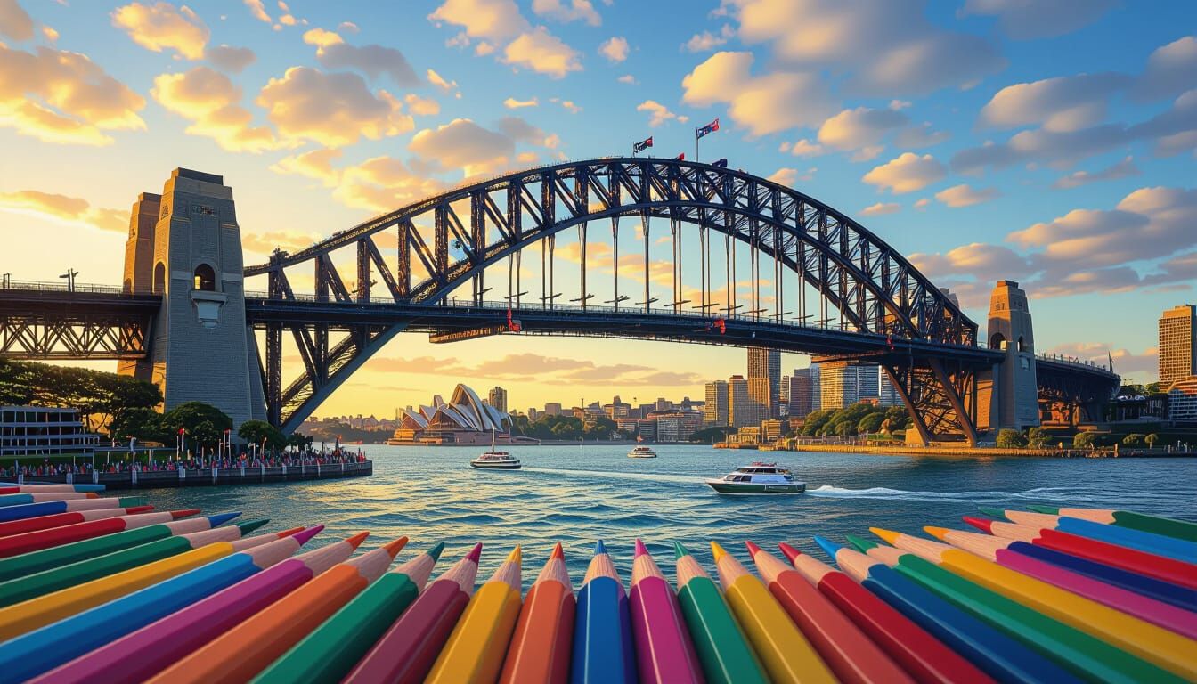 Sydney Harbour Bridge Crafted from Colored Pencils