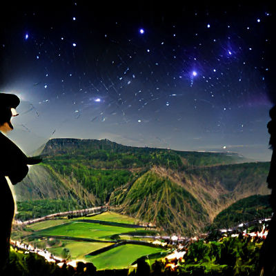 Man Gazing at Starry Night Sky Over Valley