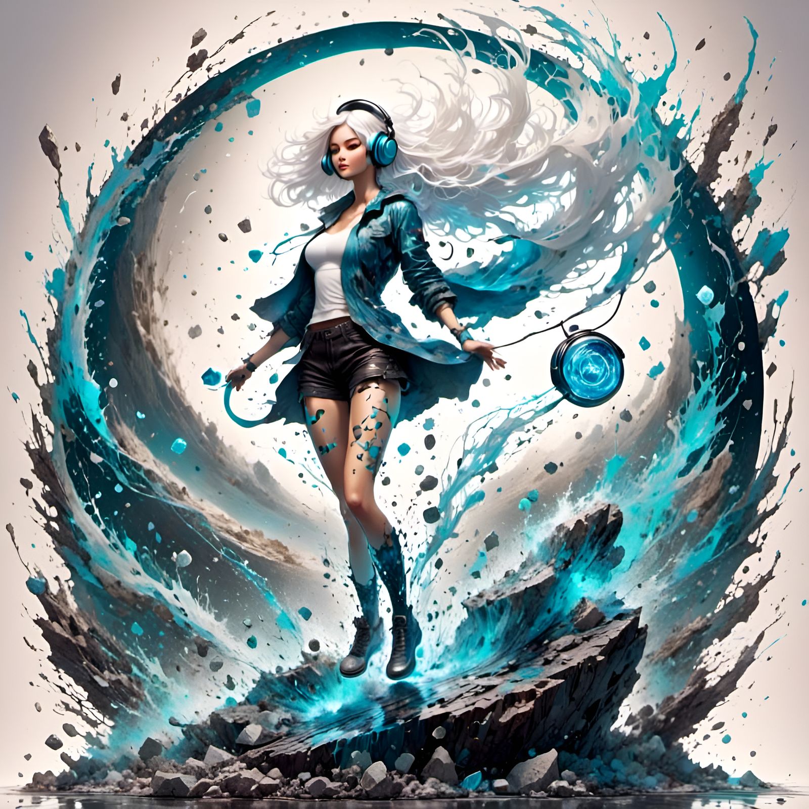 Synthwave Girl Portrait with Luminous Ornament