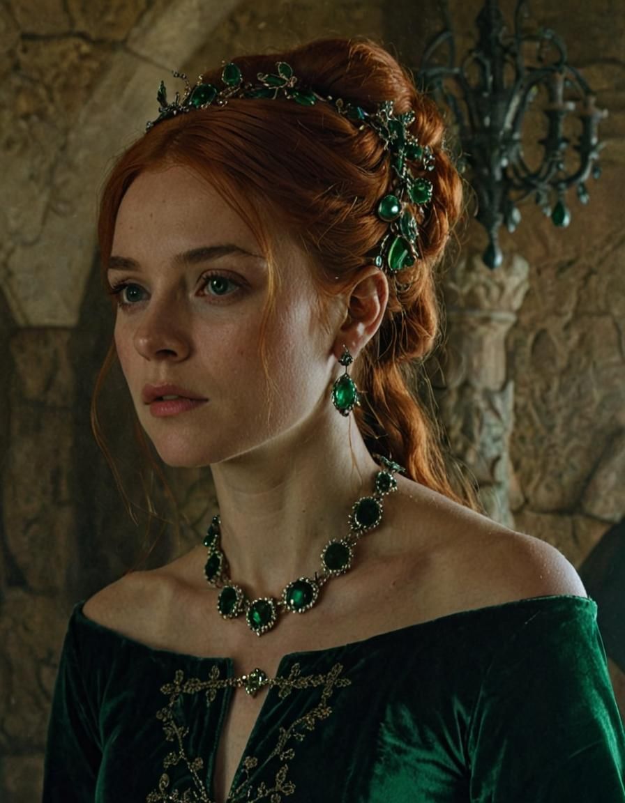 Medieval Lady Amber Hightower in Green Dress