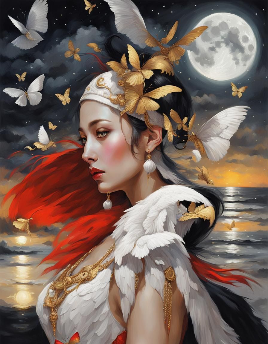 Fantasy Girl with Butterfly Wings, Impasto Oil Painting