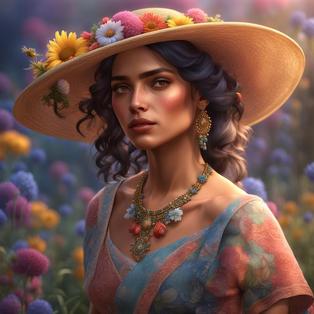 Beautiful Latina Portrait with Wildflower Background