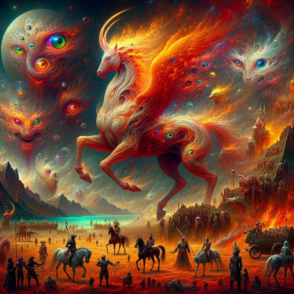 Majestic Centaur Emperor in Fiery Mountain Scene