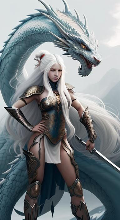 Warrior Woman with Dragon Fantasy Art