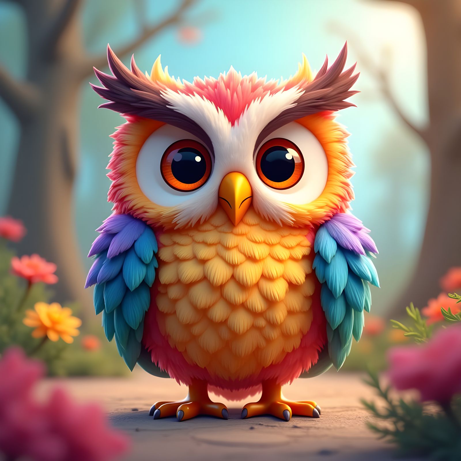 Cheerful Cartoon Owl in Clip Art Style