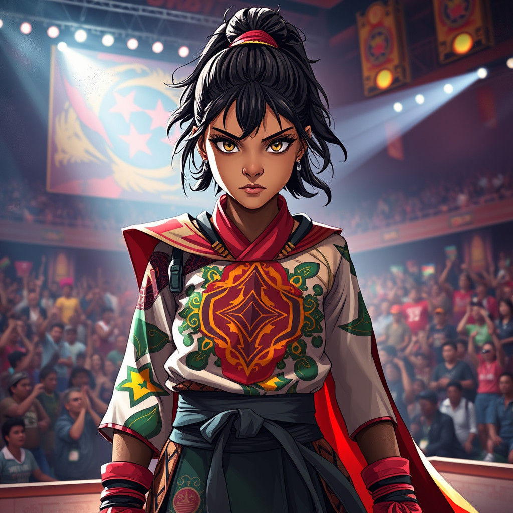 Young Zimbabwean Girl Warrior in Anime Style