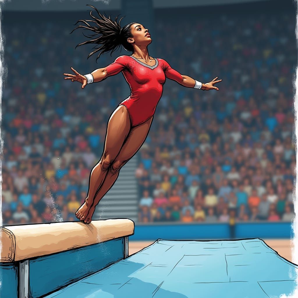 Gymnast Vaulting, Dynamic Comic Book Art