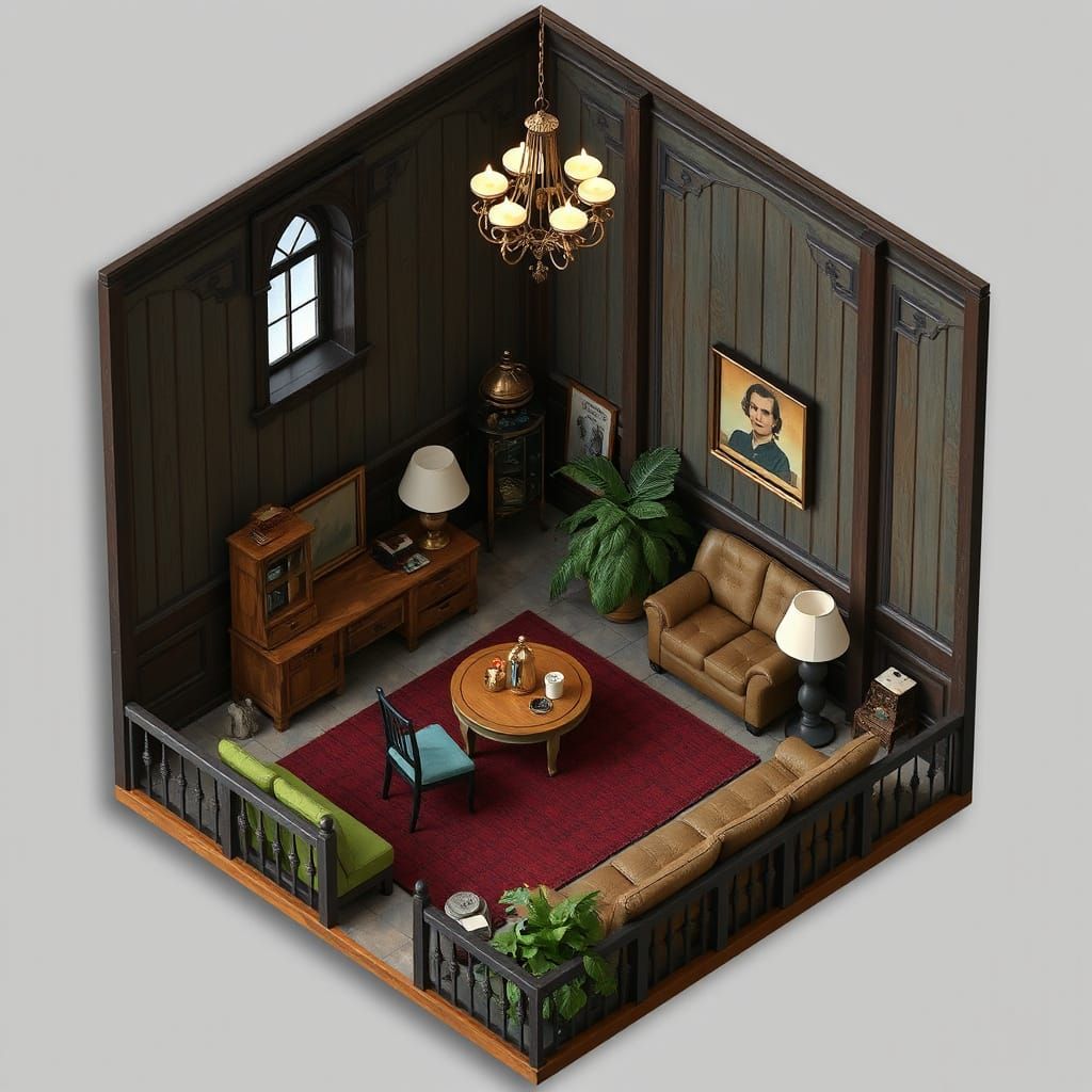 Haunted Mansion Living Room Diorama, Isometric View