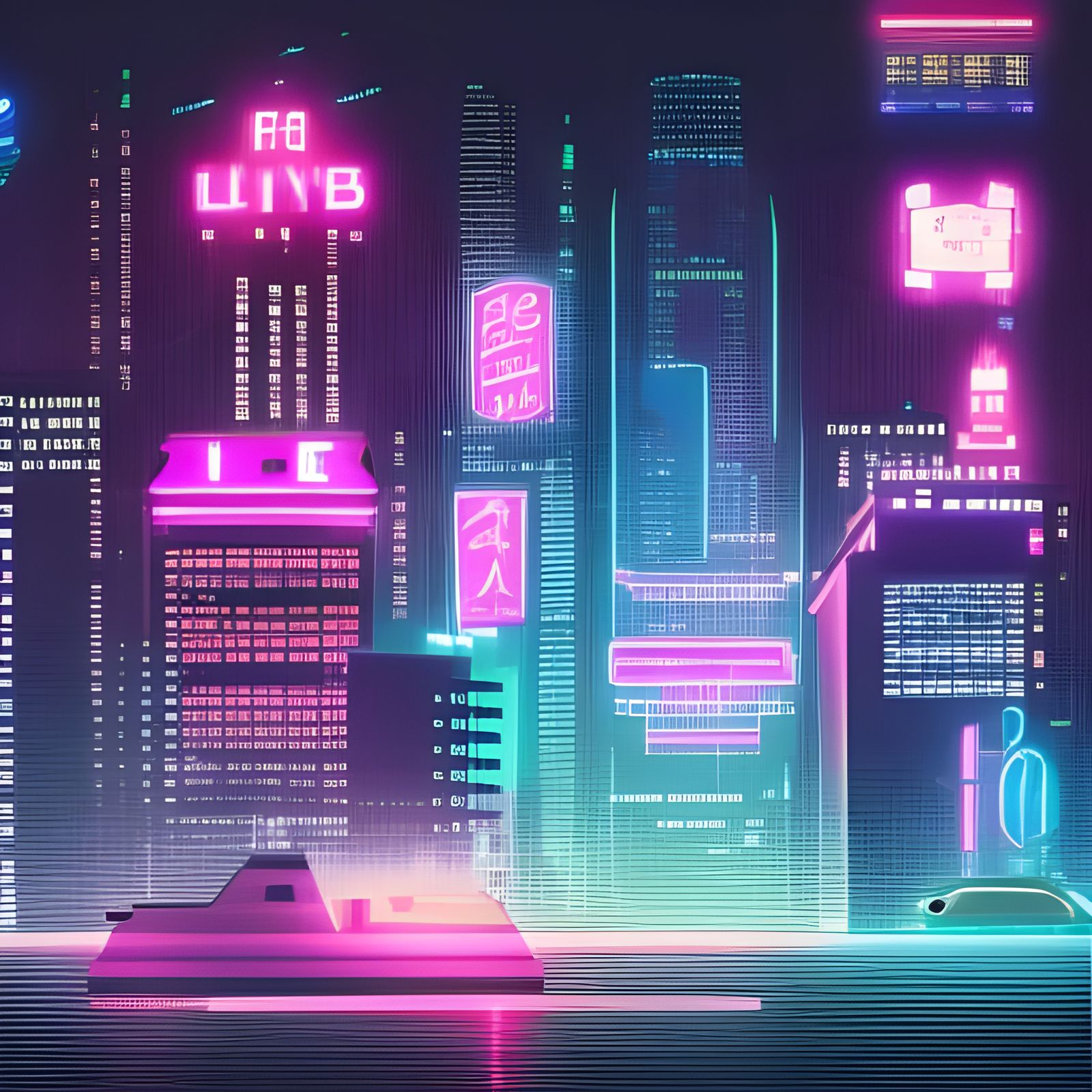 Futuristic Neon City in Cyberpunk Style