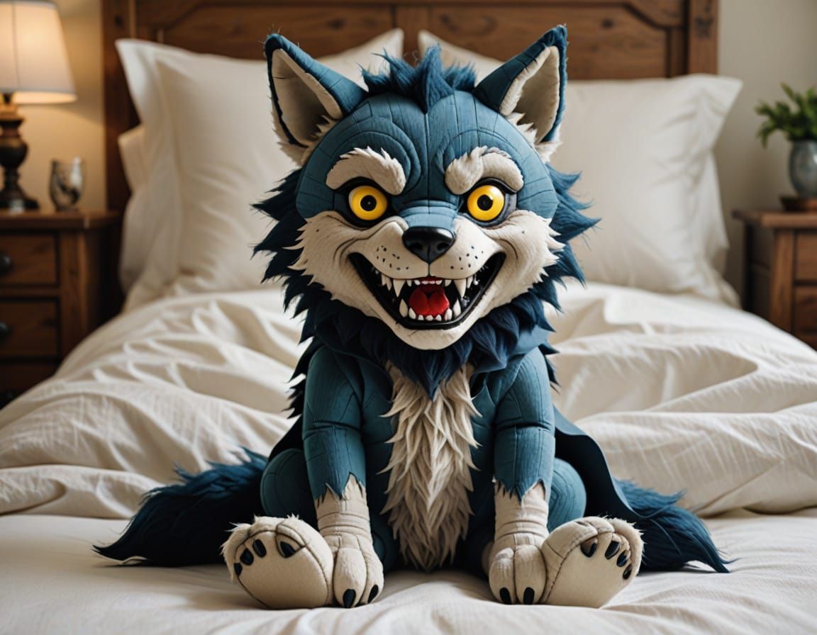 Chibi Werewolf Toy Transforms Mid-Dream on Bed