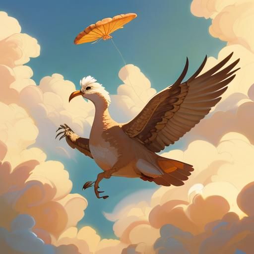 Majestic Turkey Soars Among Whimsical Clouds in Digital Pain...