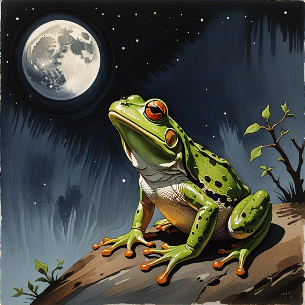 Frog howling at half moon
