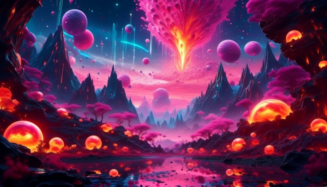 Fiery Cosmic Spacescape in a Digital Art Style