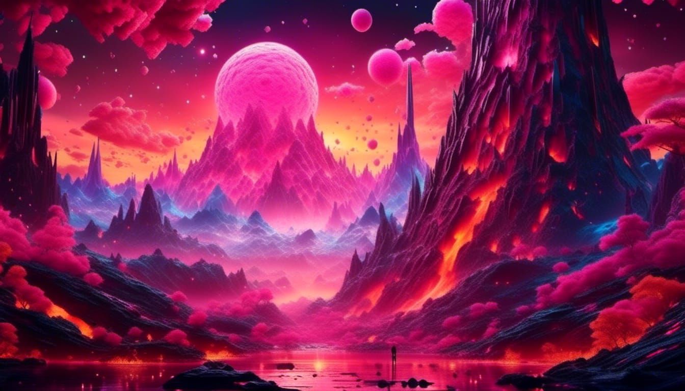 Fiery Cosmic Galactic Spacescape in Vibrant Cyberpunk Style