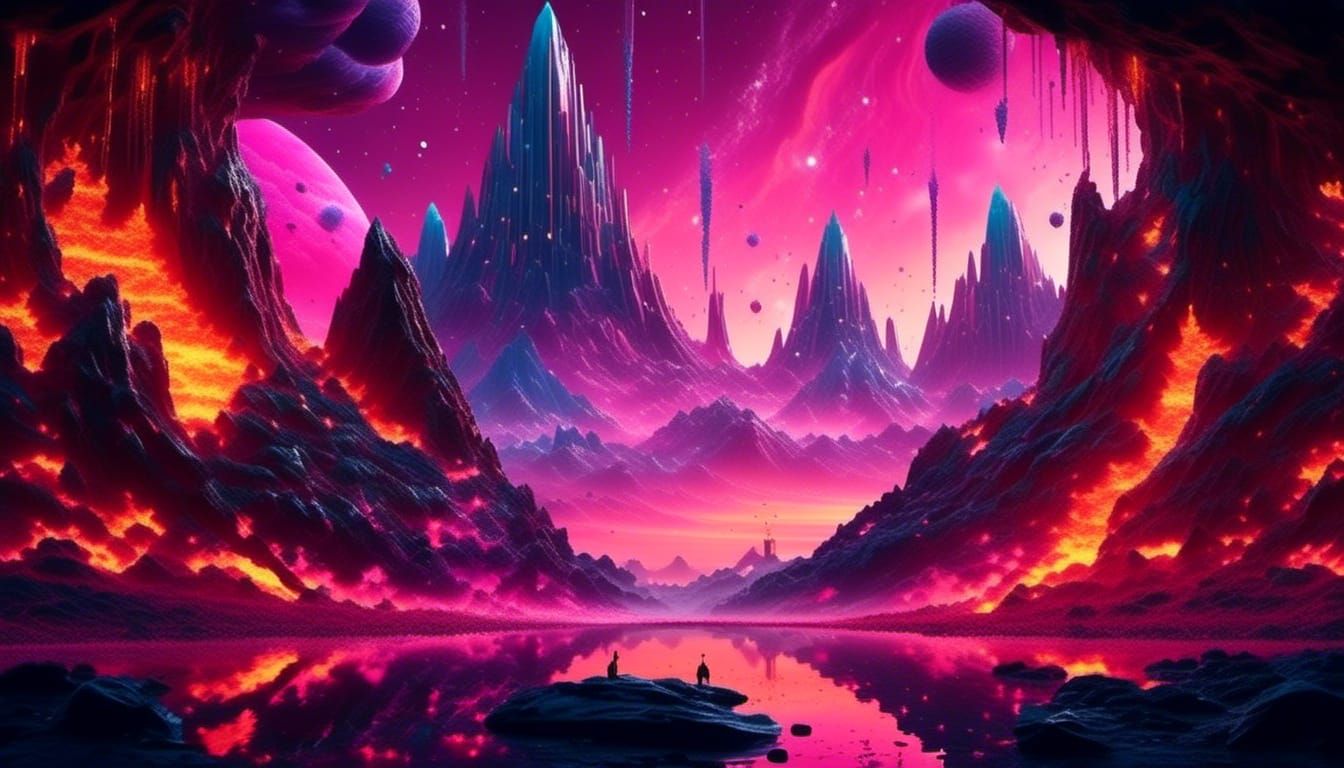 Fiery Cosmic Galactic Spacescape in Dreamy Darkness