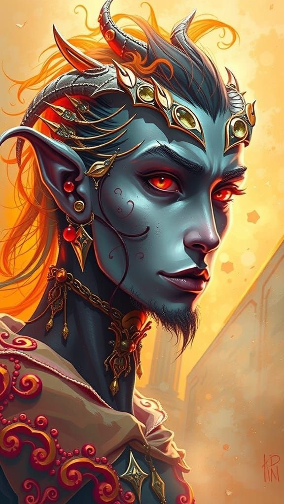 Elegant Drow Warrior with Piercing Red Eyes