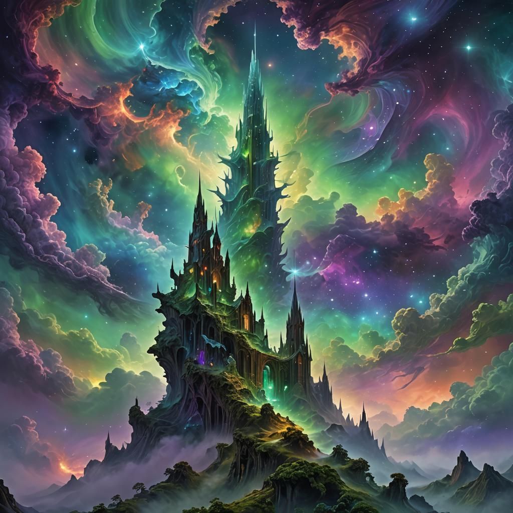 Fractal Nebula Vista with Crystalline Spire