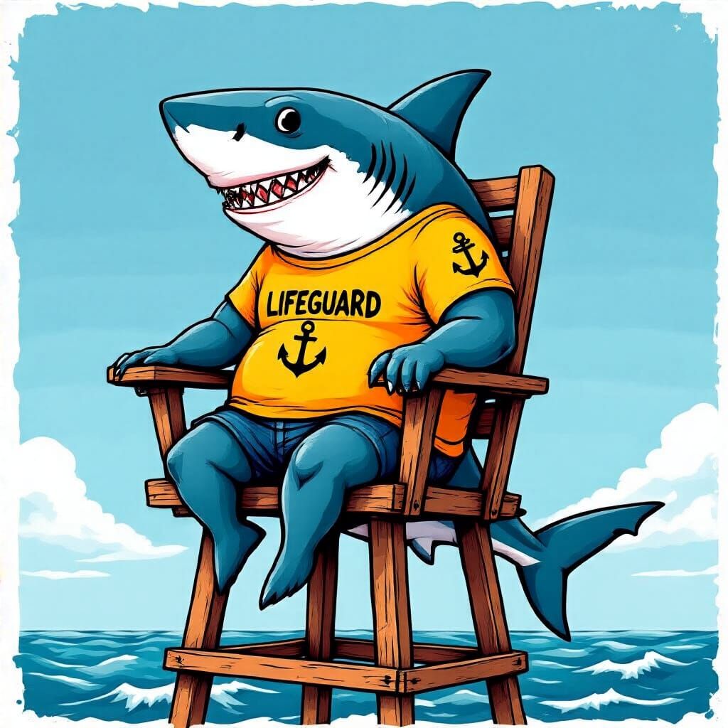 Comical Shark Lifeguard in Marker Style
