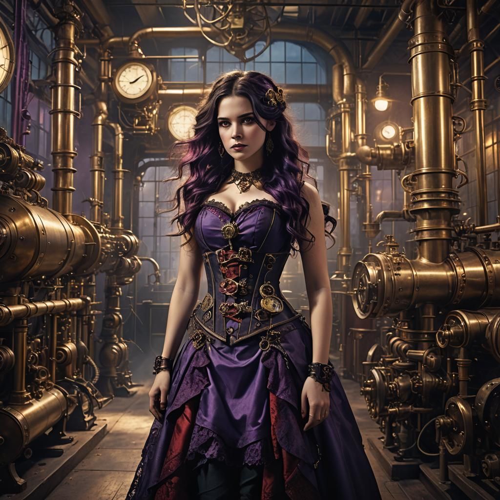 Steampunk Woman in Brass Laboratory, Fantasy Concept Art