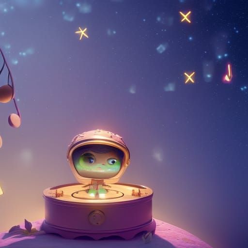 Fantastical Music Box in Starry Sky: 3D Digital Art