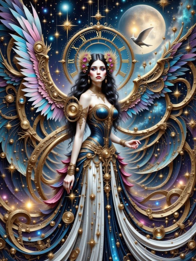 Celestial Clockwork Angel in Art Deco Style