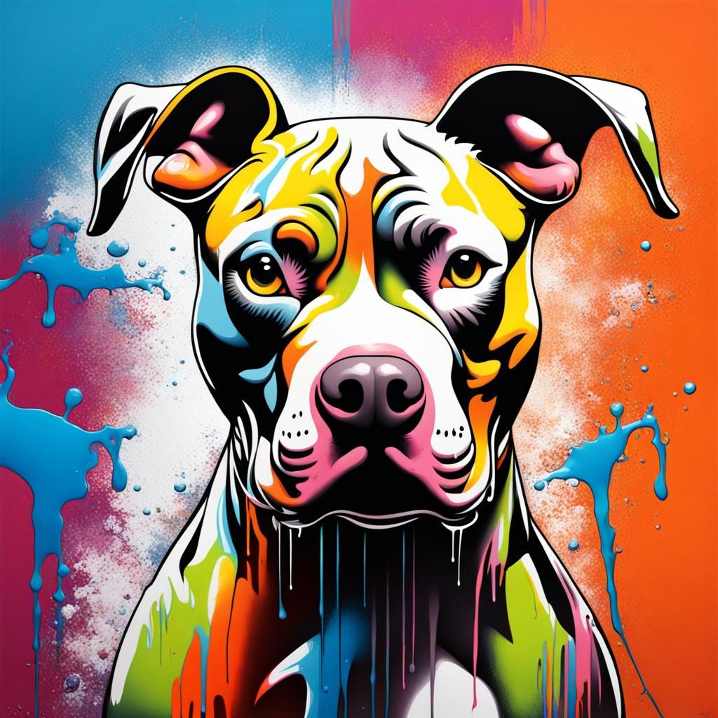 Colorful Graffiti Art Pitbull Portrait
