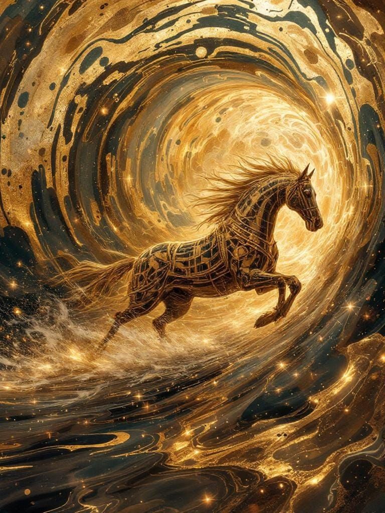 Epic Knight Horse Speeding Through Liquid Light
