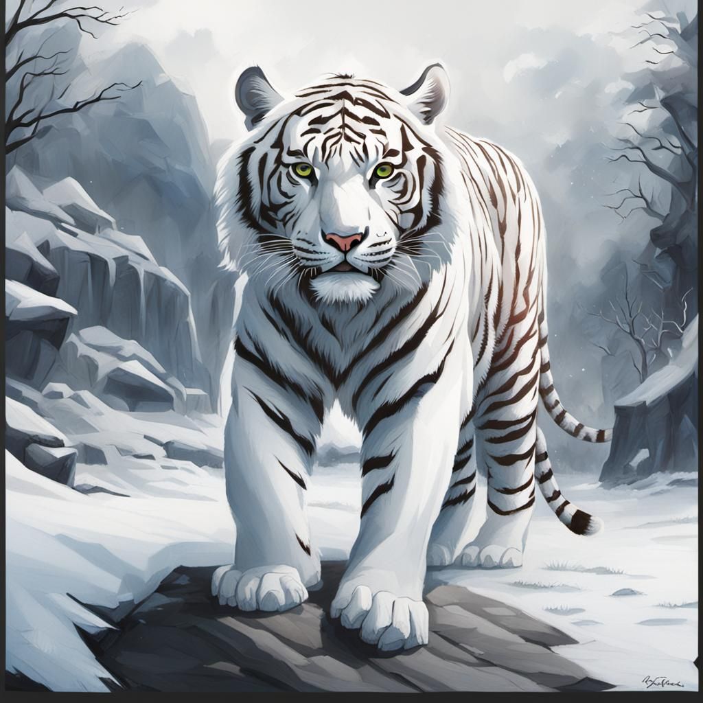 Magnificent White Tiger Portrait