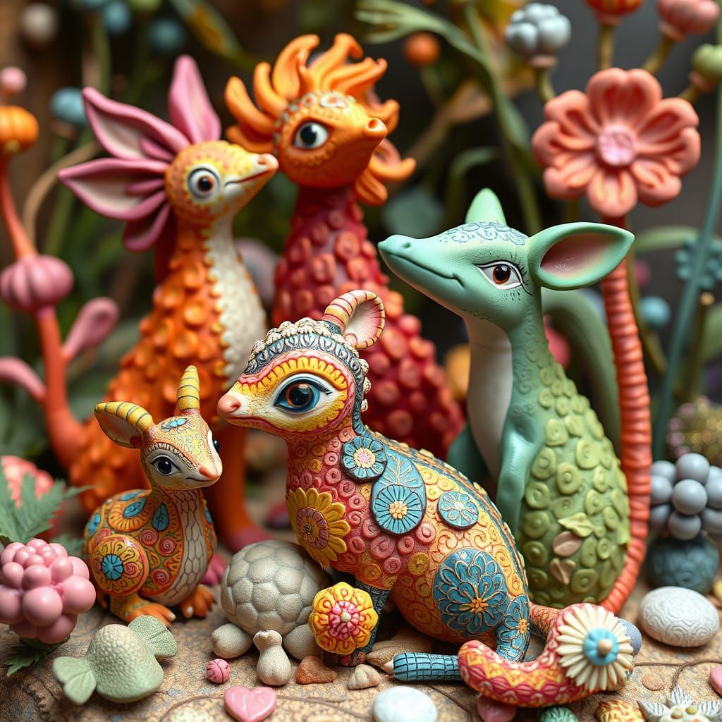 Colorful Plasteline Animals in Art Nouveau Style