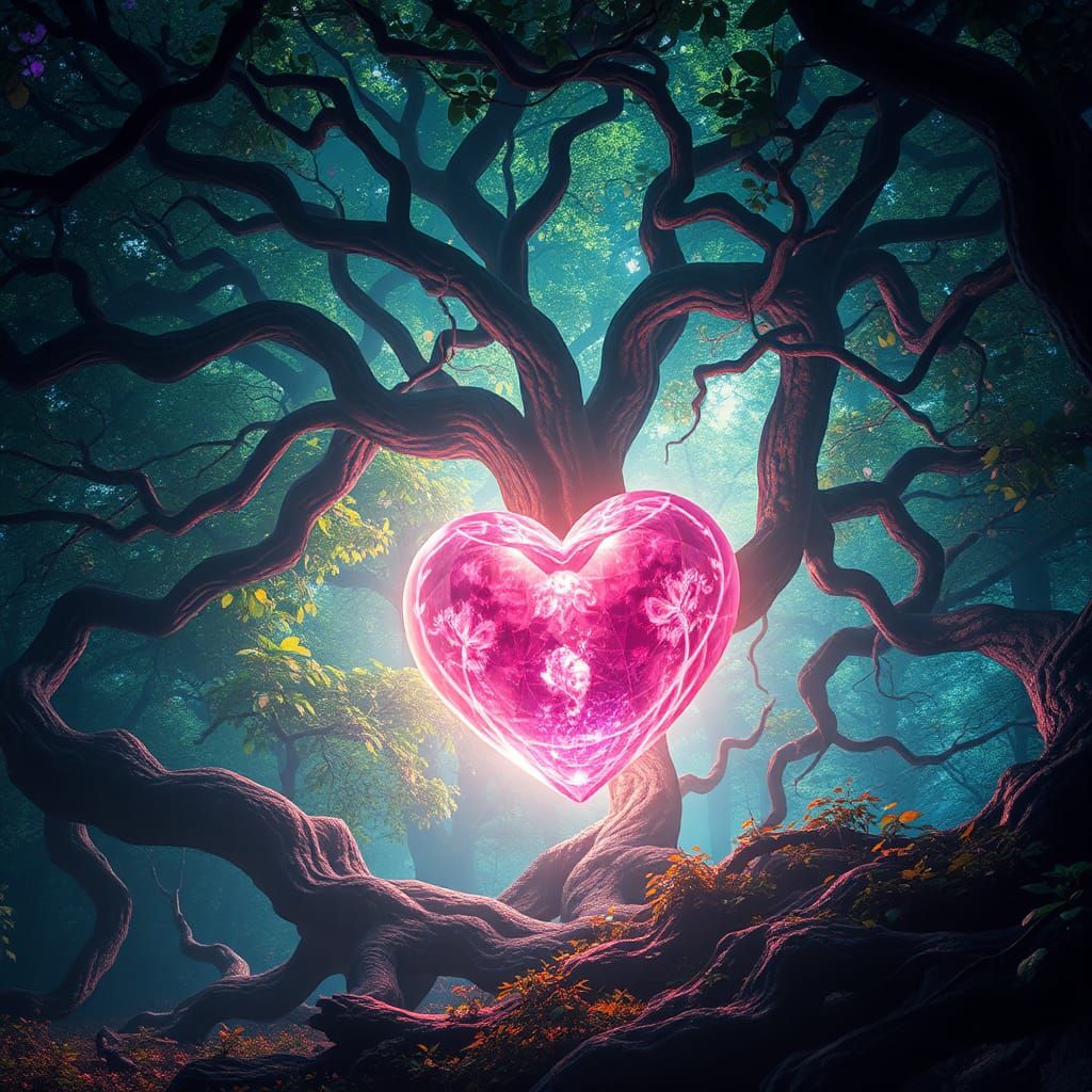 Ethereal Heart in Mystical Grove: Fantasy Concept Art