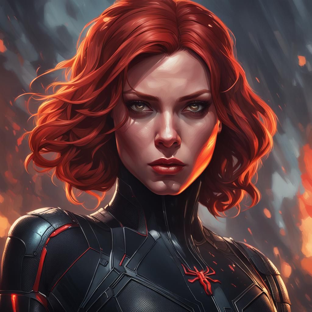 Beautiful Black Widow Portrait in Art Nouveau Style