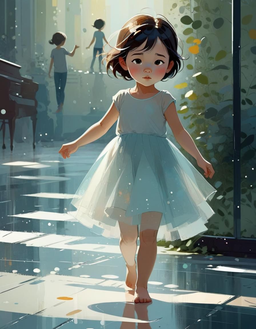 Child Dancing: Digital Illustration in Stylized Style
