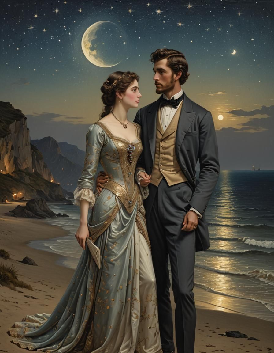 Couple at a beach at night