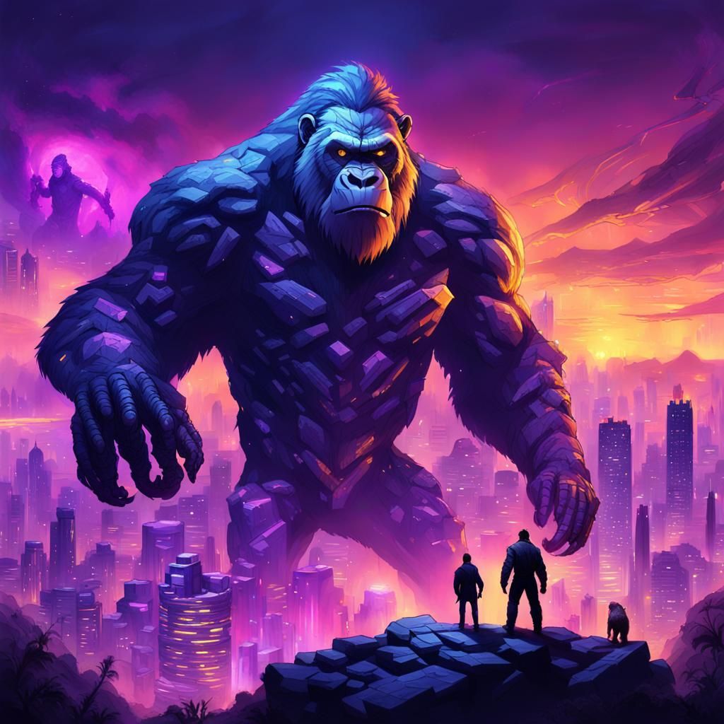 Giant Gorilla vs Tiger in a Burning City